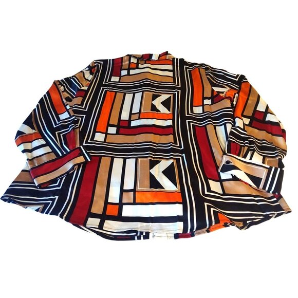 Karl Lagerfeld Womens Abstract Geometric Button-Down XL Long Sleeve Blouse Shirt - Picture 5 of 12